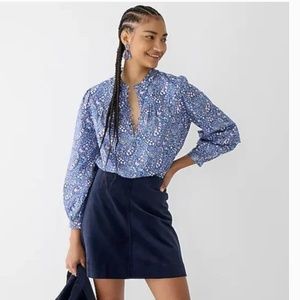 J. Crew Button-Front Ruffleneck Popover Liberty® Bourton Bloom Cotton Blouse